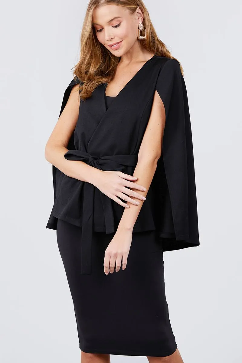 Open Peaked Front W/belt Detail Cape Jacket