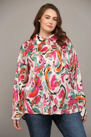 Orange Paisley Multi Button Front LS