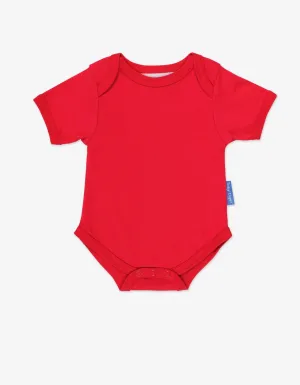 Organic Red Basic Short-Sleeved Baby Bodysuit