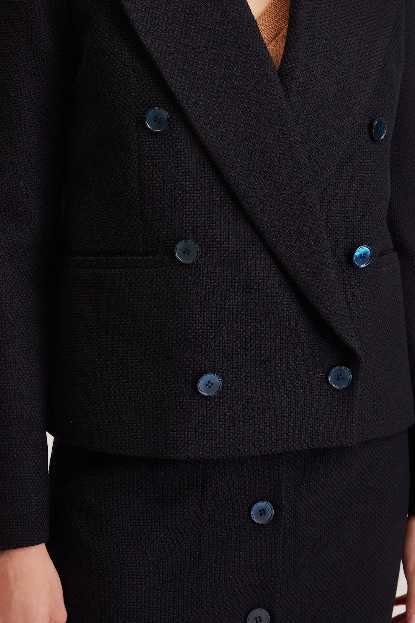 Oviedo Jacket - Double breasted suit  jacket in navy basketweave