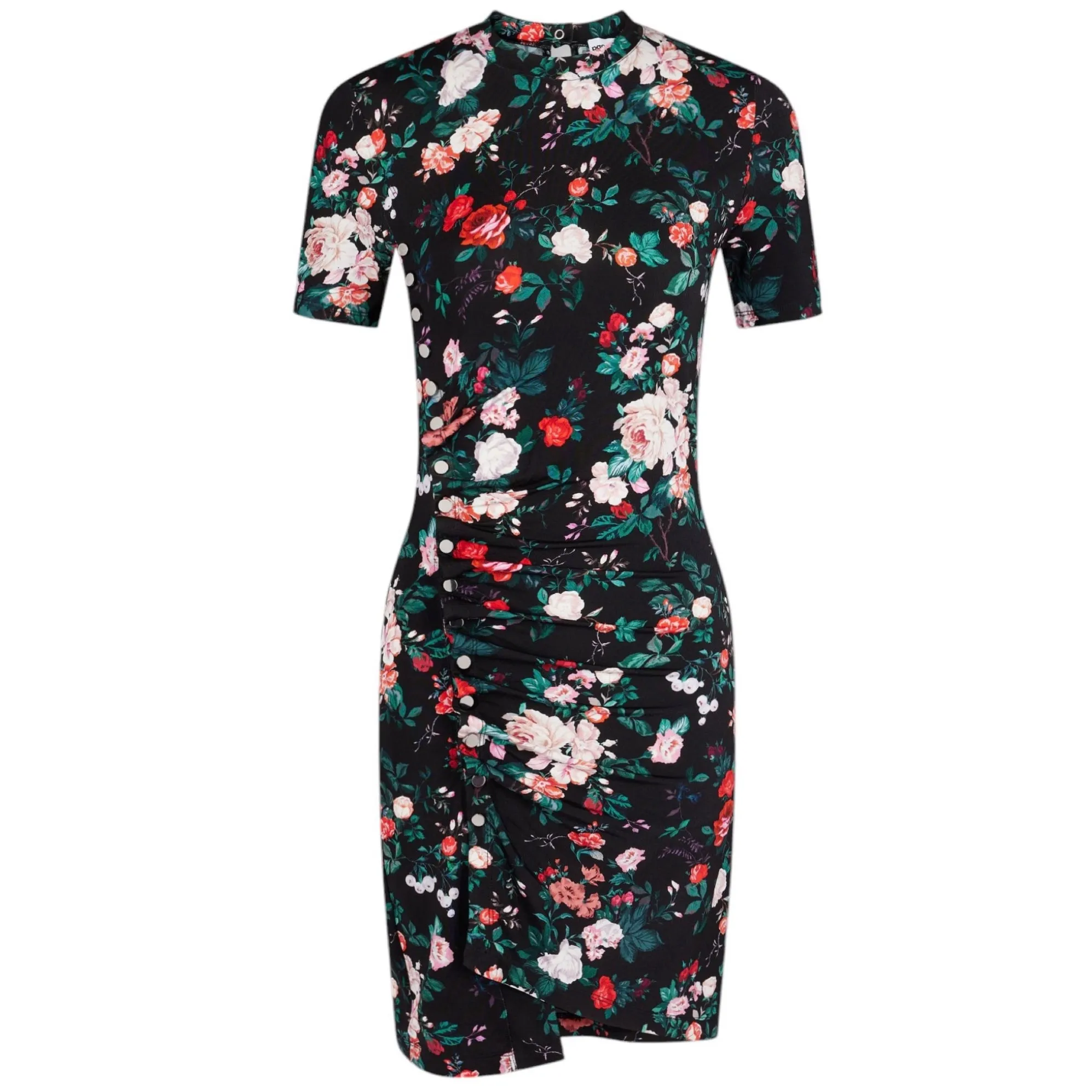 Paco Rabanne Black Multi Draped Floral Printed Dress