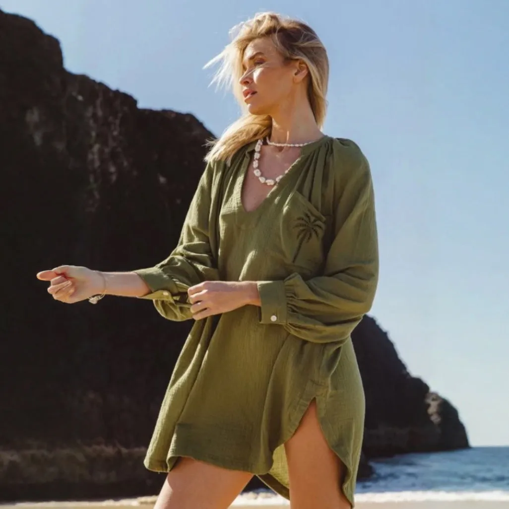 Palm Tunic Dress - Cactus