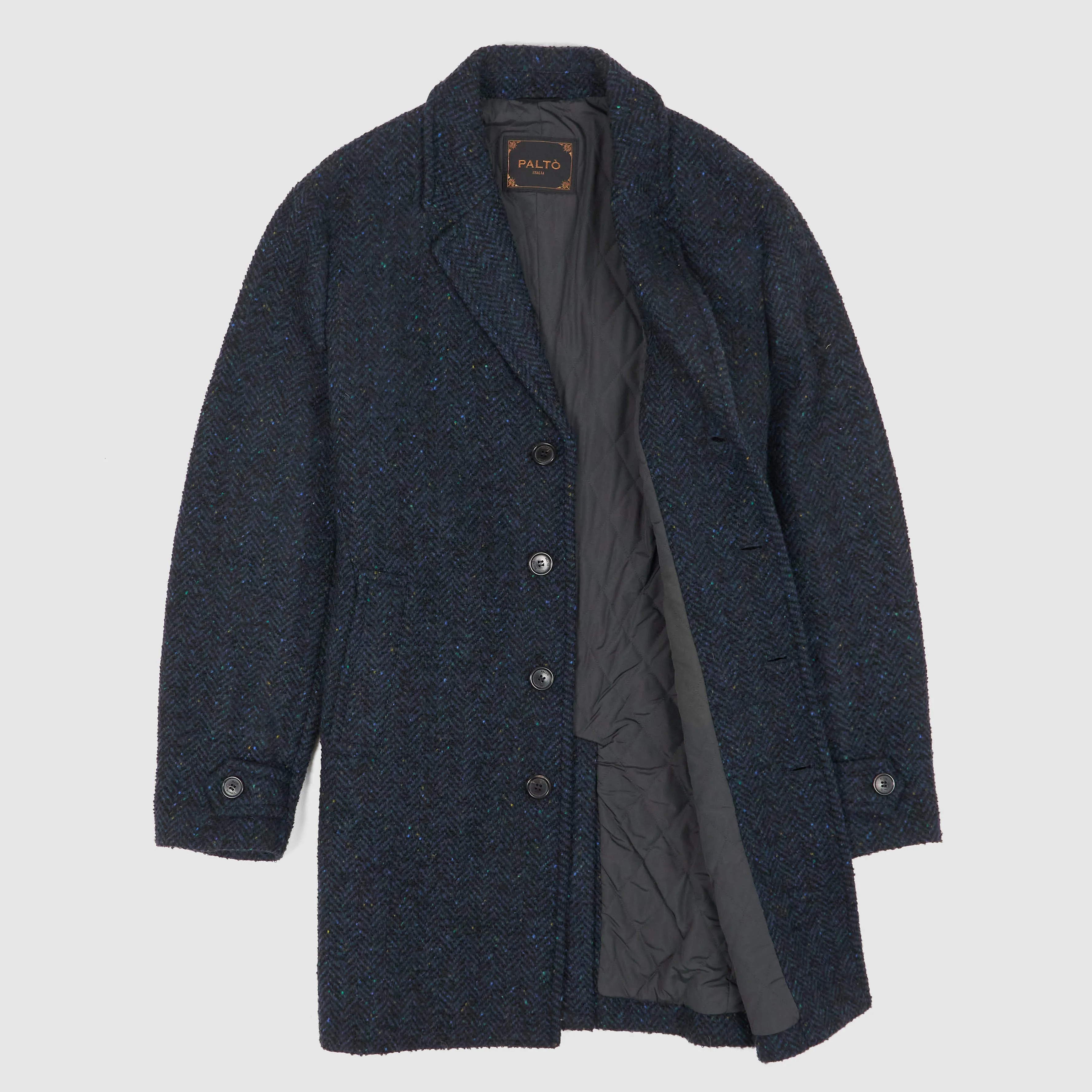 Palto Medium Length  Herringbone Wool Coat