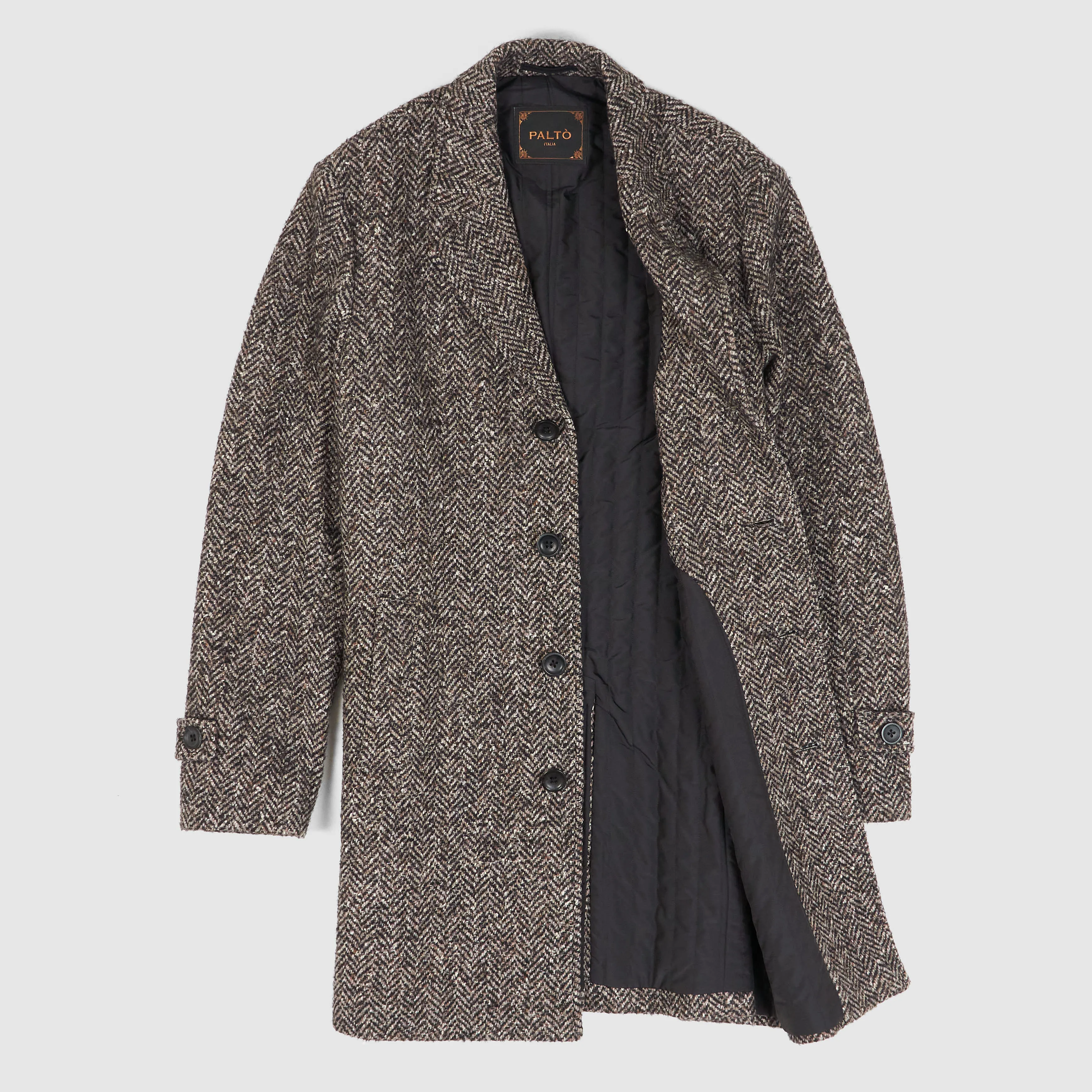 Palto Medium Length  Herringbone Wool Coat
