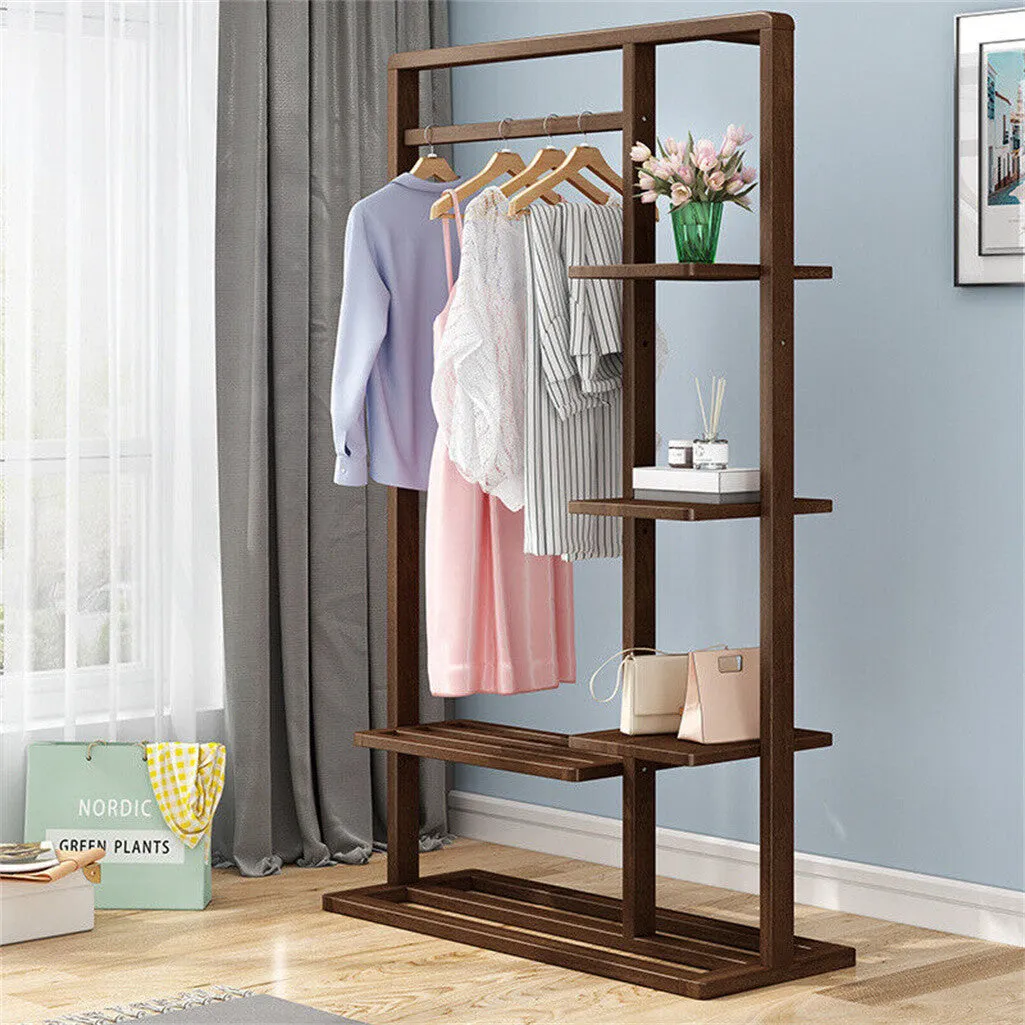 P&P 6 Tier Ladder Strong Wooden Clothes Rail Garment Rack with Top Rod Hanging Shelf