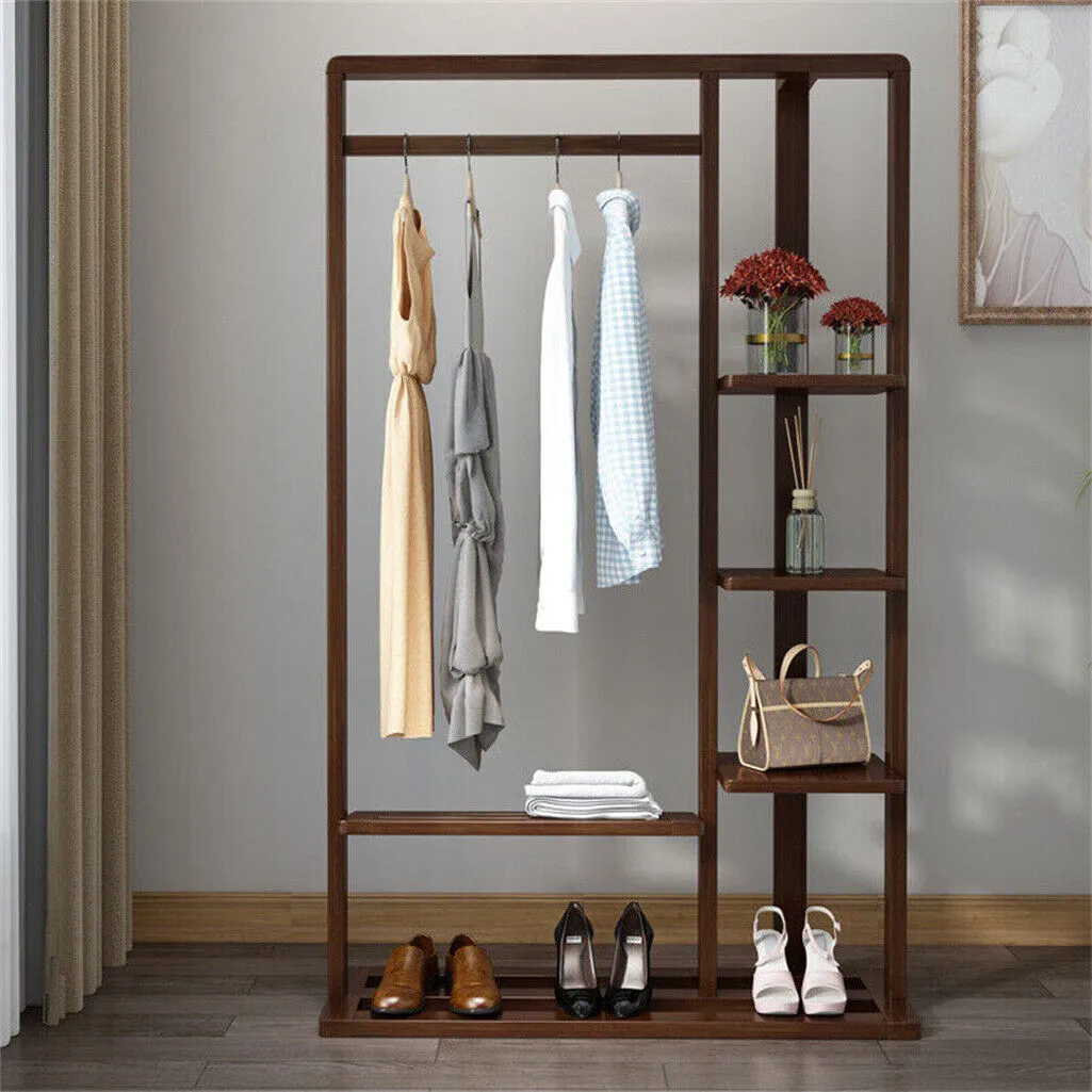 P&P 6 Tier Ladder Strong Wooden Clothes Rail Garment Rack with Top Rod Hanging Shelf