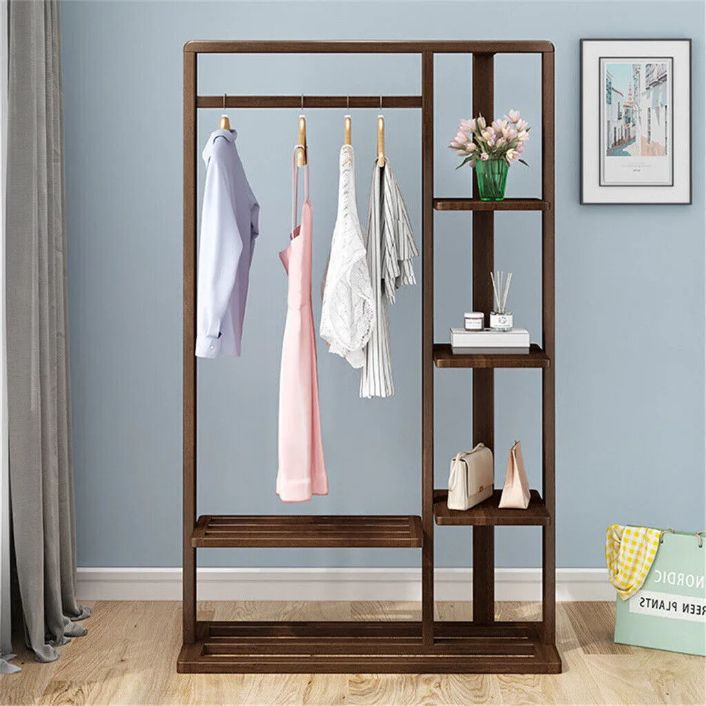 P&P 6 Tier Ladder Strong Wooden Clothes Rail Garment Rack with Top Rod Hanging Shelf