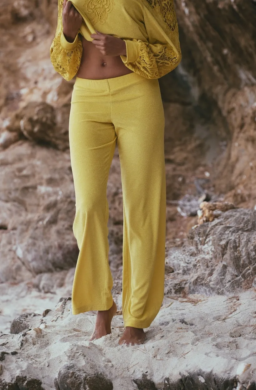 Pantalon de plage Aphrodite en molleton de coton jaune