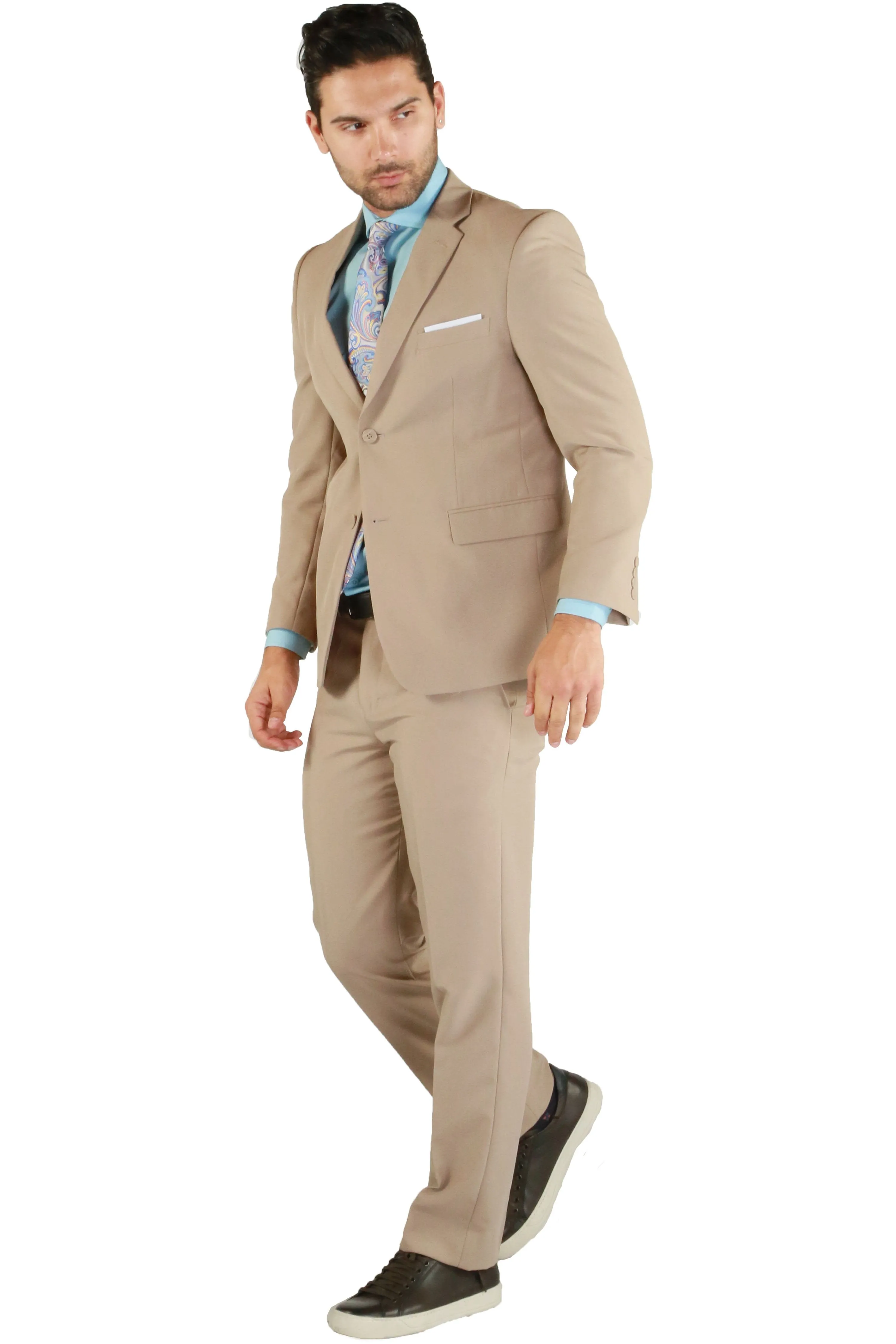 Paul Lorenzo 1969 Tan Solid Slim Fit Suit (2-Piece Set)