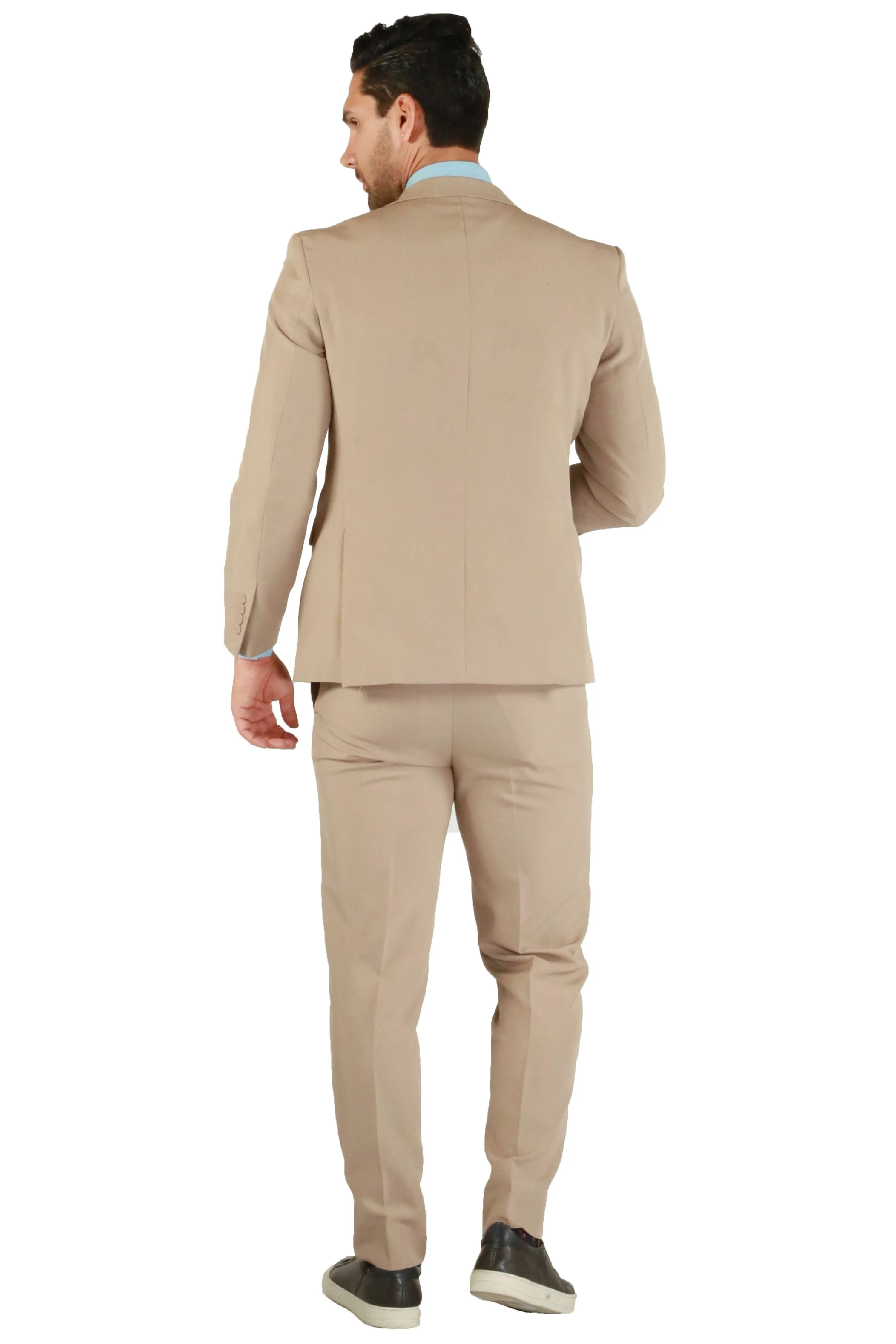 Paul Lorenzo 1969 Tan Solid Slim Fit Suit (2-Piece Set)