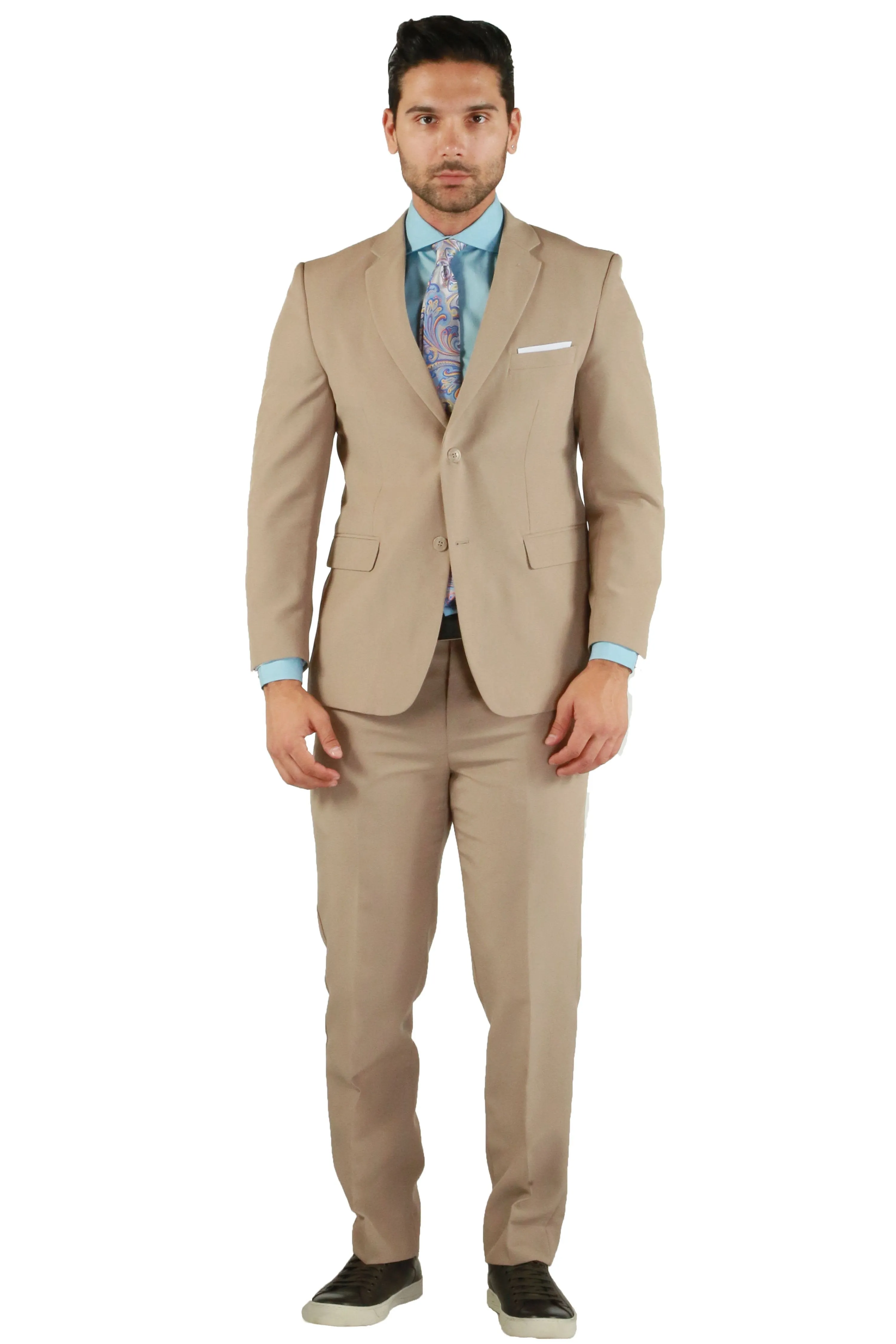 Paul Lorenzo 1969 Tan Solid Slim Fit Suit (2-Piece Set)