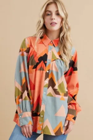 Peaks Print Button Front L/S