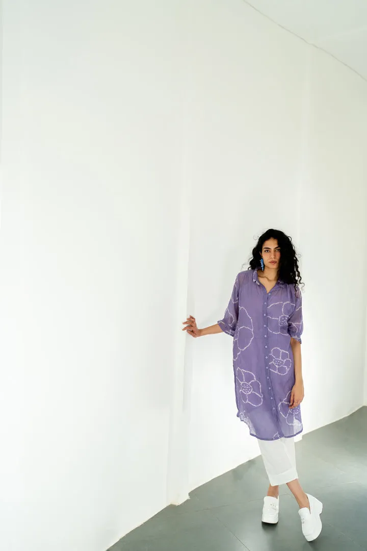 Periwinkle Bandhej Tunic with white Pants