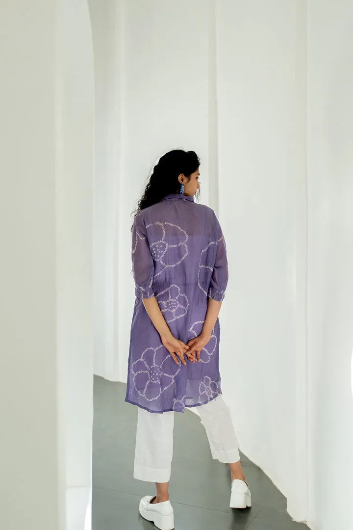 Periwinkle Bandhej Tunic with white Pants