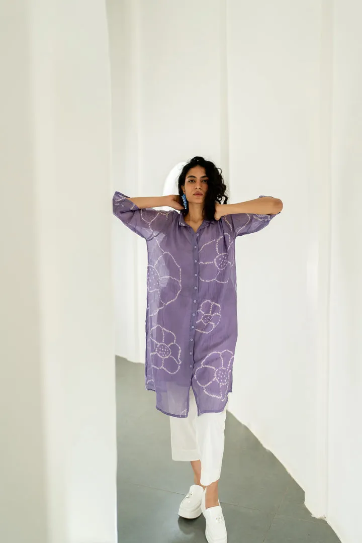 Periwinkle Bandhej Tunic with white Pants
