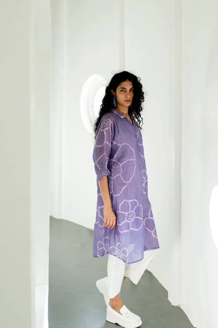 Periwinkle Bandhej Tunic with white Pants