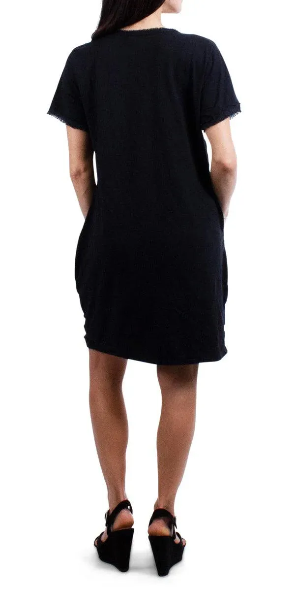 Perla Linen Short Dress in Black
