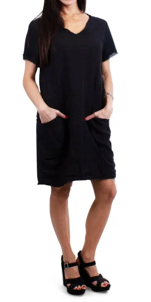 Perla Linen Short Dress in Black