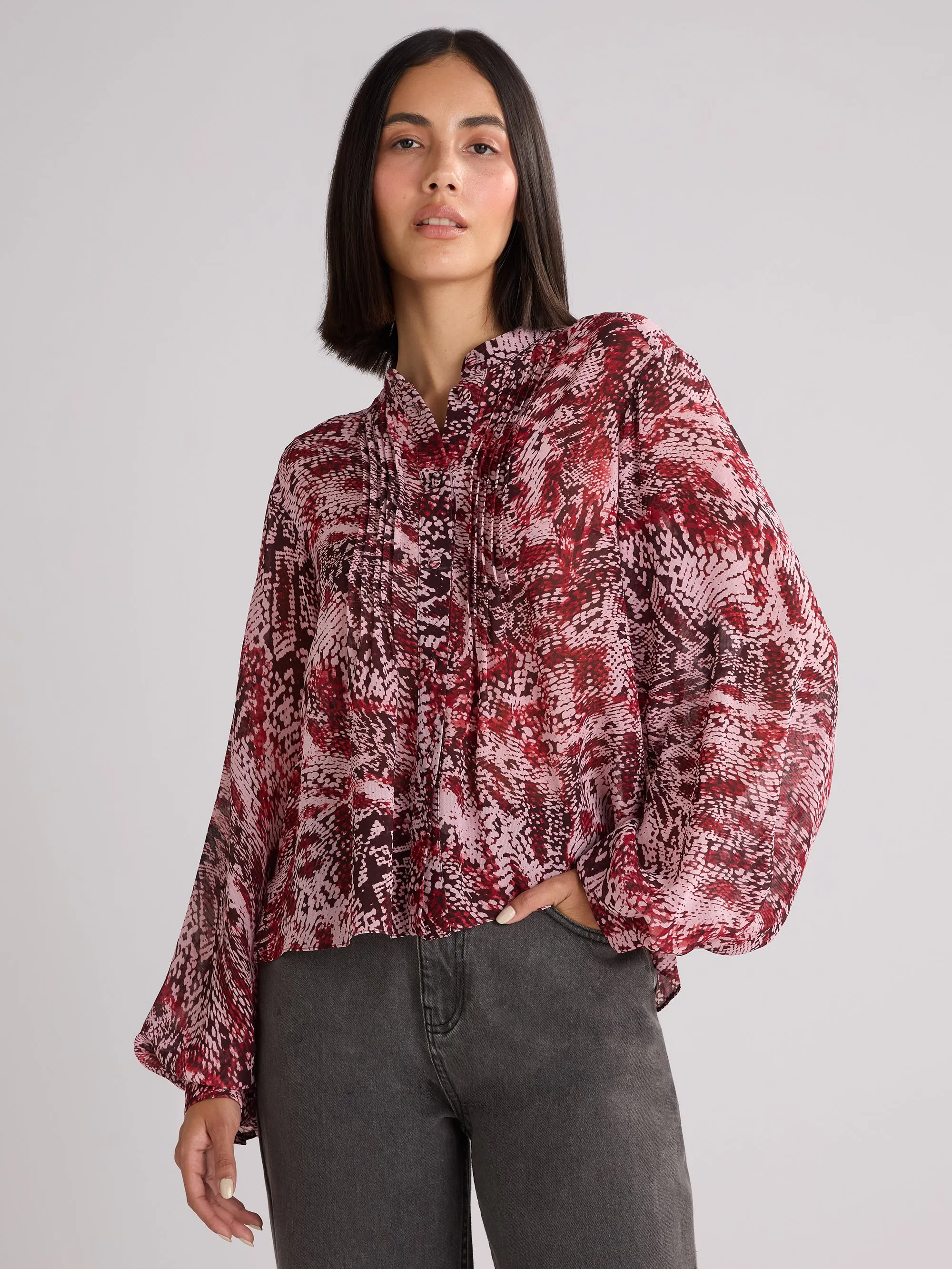 Pink Animal Print Pintuck Blouse