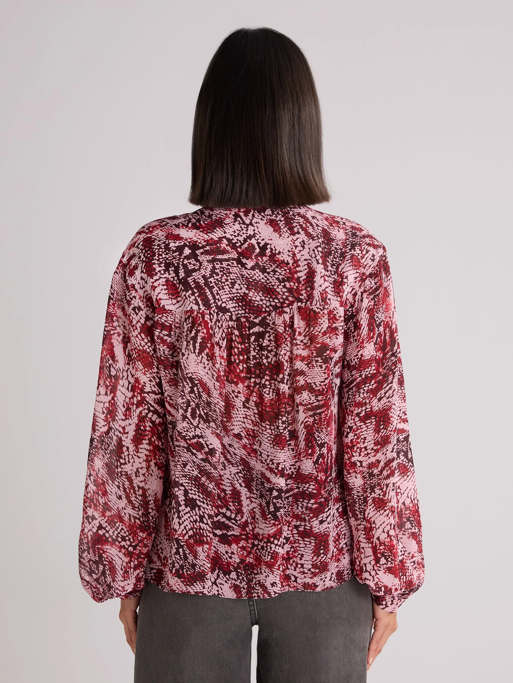 Pink Animal Print Pintuck Blouse
