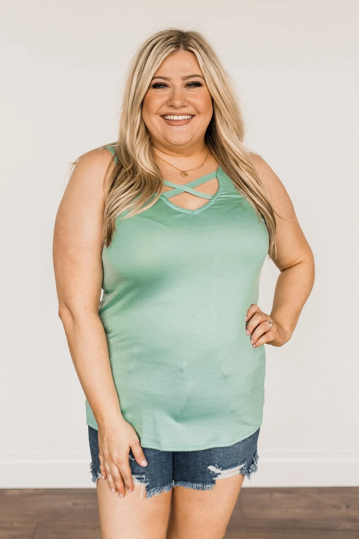 Places to Go Criss Cross Tank Top- Mint