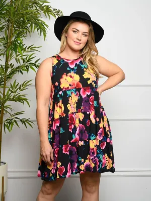 PLUS SIZE FLORAL SLEEVELESS TUNIC MINI DRESS