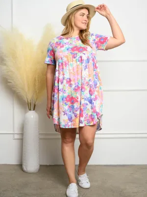 PLUS SIZE SHORT SLEEVE FLORAL TUNIC MINI DRESS