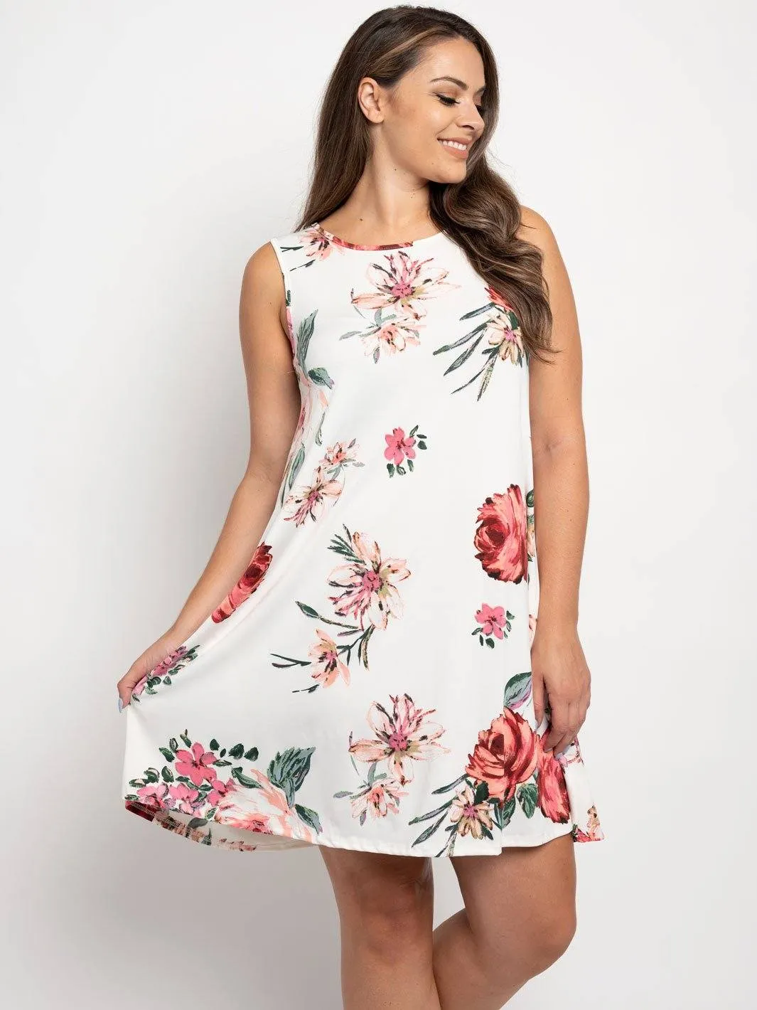 PLUS SIZE SLEEVELESS FLORAL TUNIC MINI DRESS