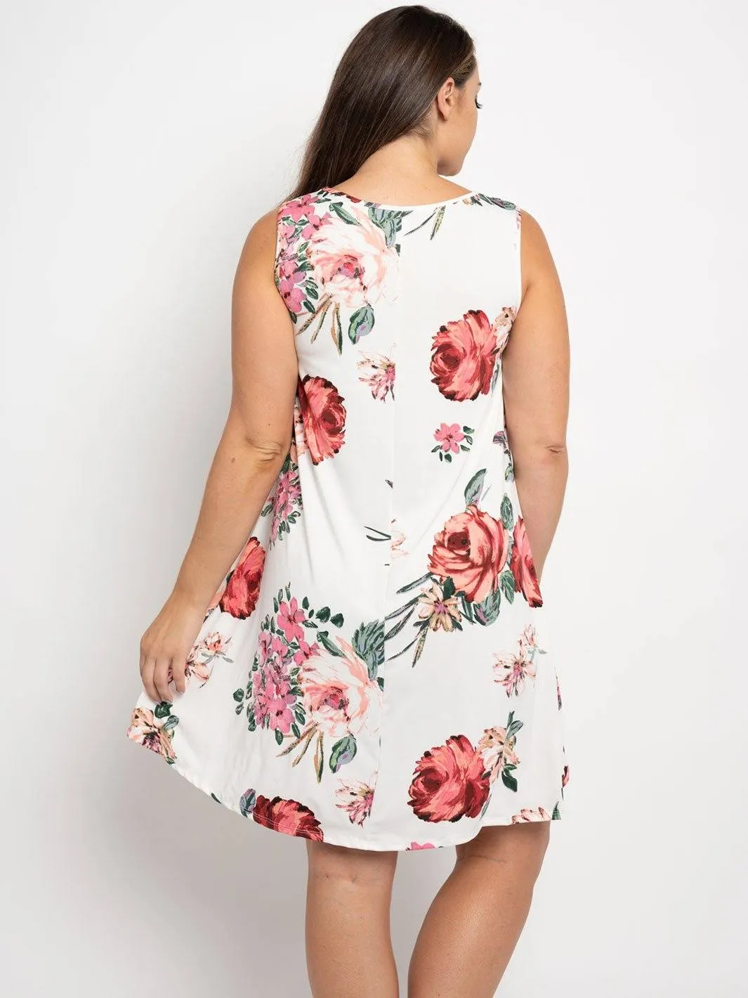 PLUS SIZE SLEEVELESS FLORAL TUNIC MINI DRESS