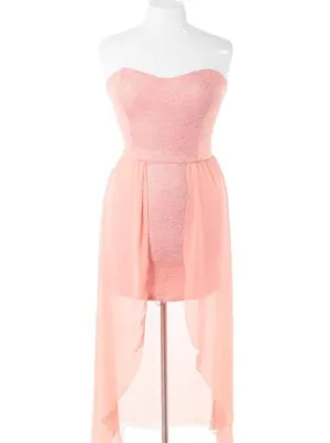 Plus Size Sparkling Flake Dip Hem Pink Dress