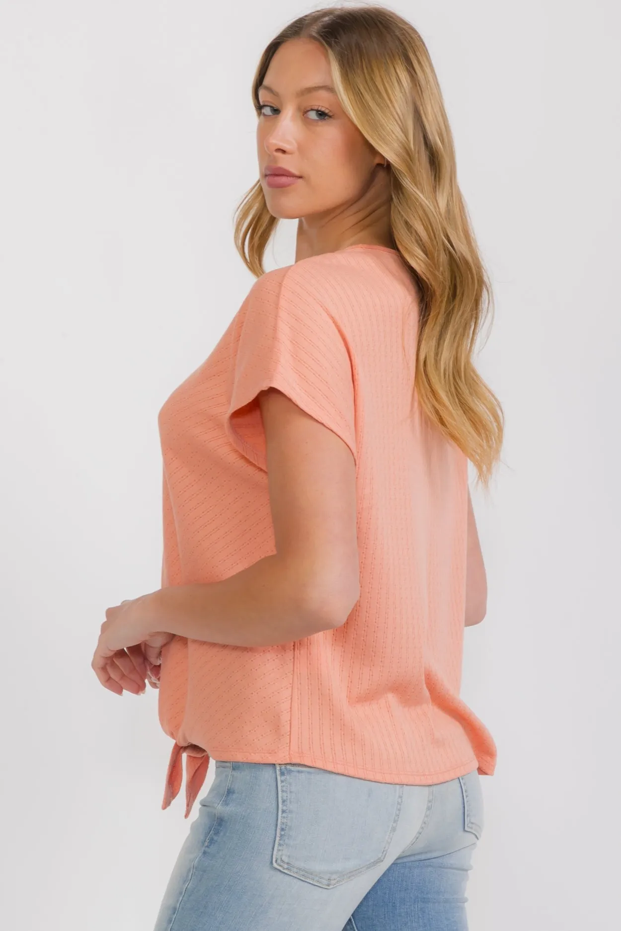 POINTELLE V NECK BUTTON TIE FRONT