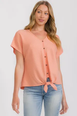 POINTELLE V NECK BUTTON TIE FRONT