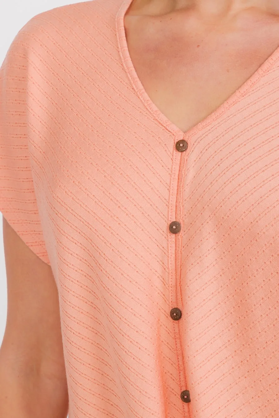 POINTELLE V NECK BUTTON TIE FRONT