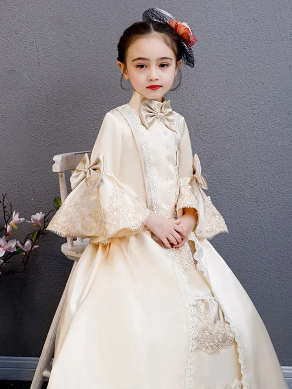 Polyester Fiber Tea Party Draped 3/4 Length Sleeves Polyester Summer Dress Floral Print Burgundy Kids' Lolita Dresses