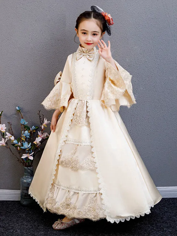 Polyester Fiber Tea Party Draped 3/4 Length Sleeves Polyester Summer Dress Floral Print Burgundy Kids' Lolita Dresses