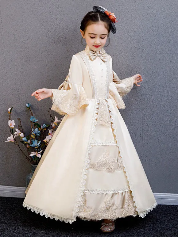 Polyester Fiber Tea Party Draped 3/4 Length Sleeves Polyester Summer Dress Floral Print Burgundy Kids' Lolita Dresses