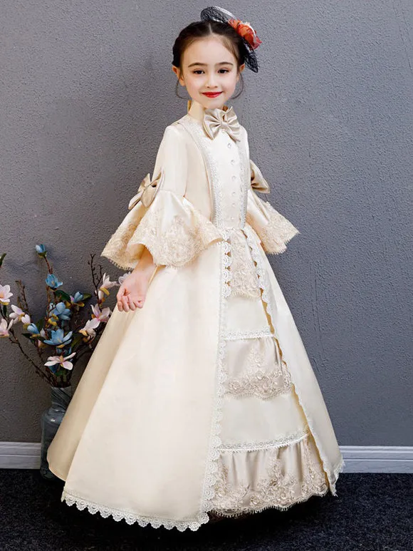 Polyester Fiber Tea Party Draped 3/4 Length Sleeves Polyester Summer Dress Floral Print Burgundy Kids' Lolita Dresses