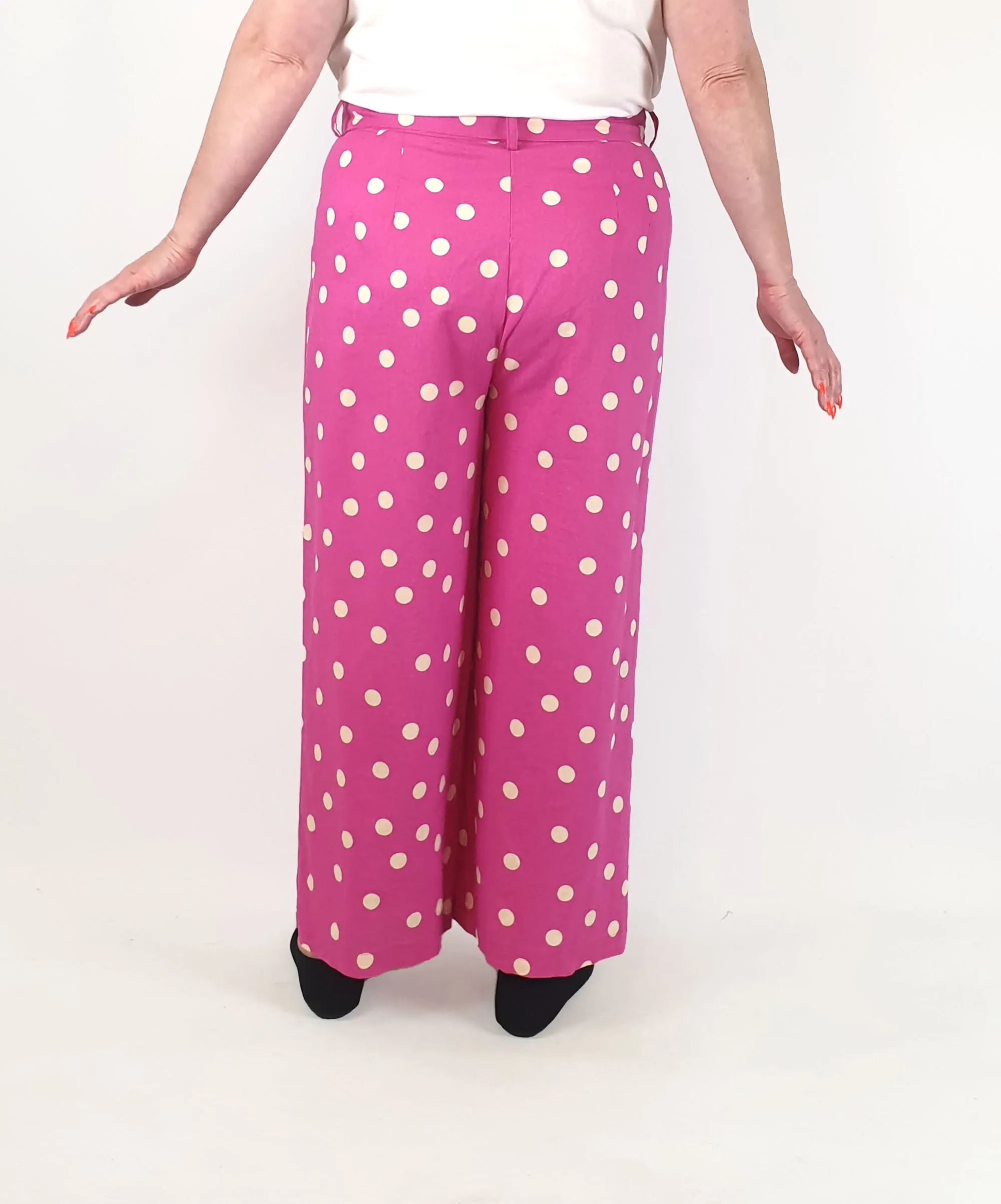 Princess Highway pink polka dot print wide leg pants size 18