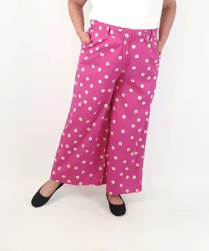 Princess Highway pink polka dot print wide leg pants size 18