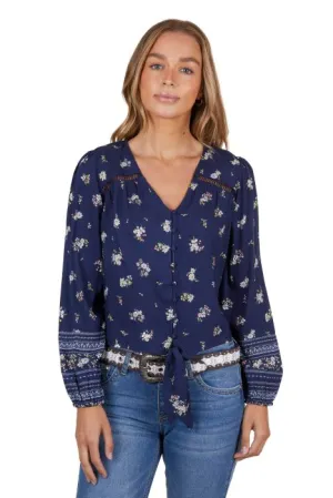 PURE WESTERN AMBER WOMENS BLOUSE - NAVY