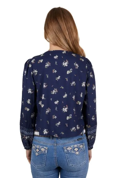 PURE WESTERN AMBER WOMENS BLOUSE - NAVY