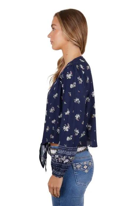 PURE WESTERN AMBER WOMENS BLOUSE - NAVY