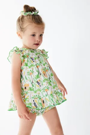 "Brielle" Green Jungle Print Dress & Bloomers