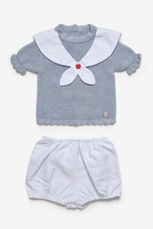 "Cedric" Sky Blue Knit Sailor Top & Jam Pants