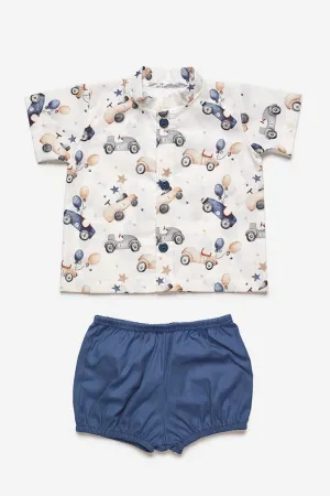 "Enzo" Midnight Blue Car Print Shirt & Shorts
