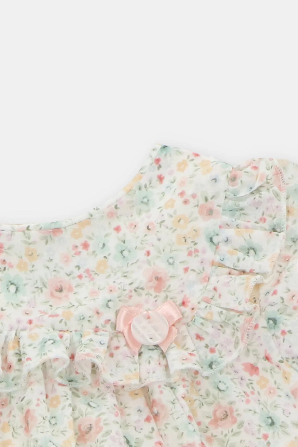 "Marigold" Pink & Sage Green Floral Dress & Bloomers