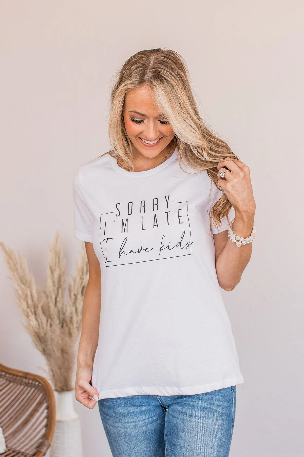"Sorry I'm Late, I Have Kids" Graphic Tee- White