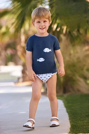 "Wilbur" Midnight Blue Knit Fish Top & Jam Pants