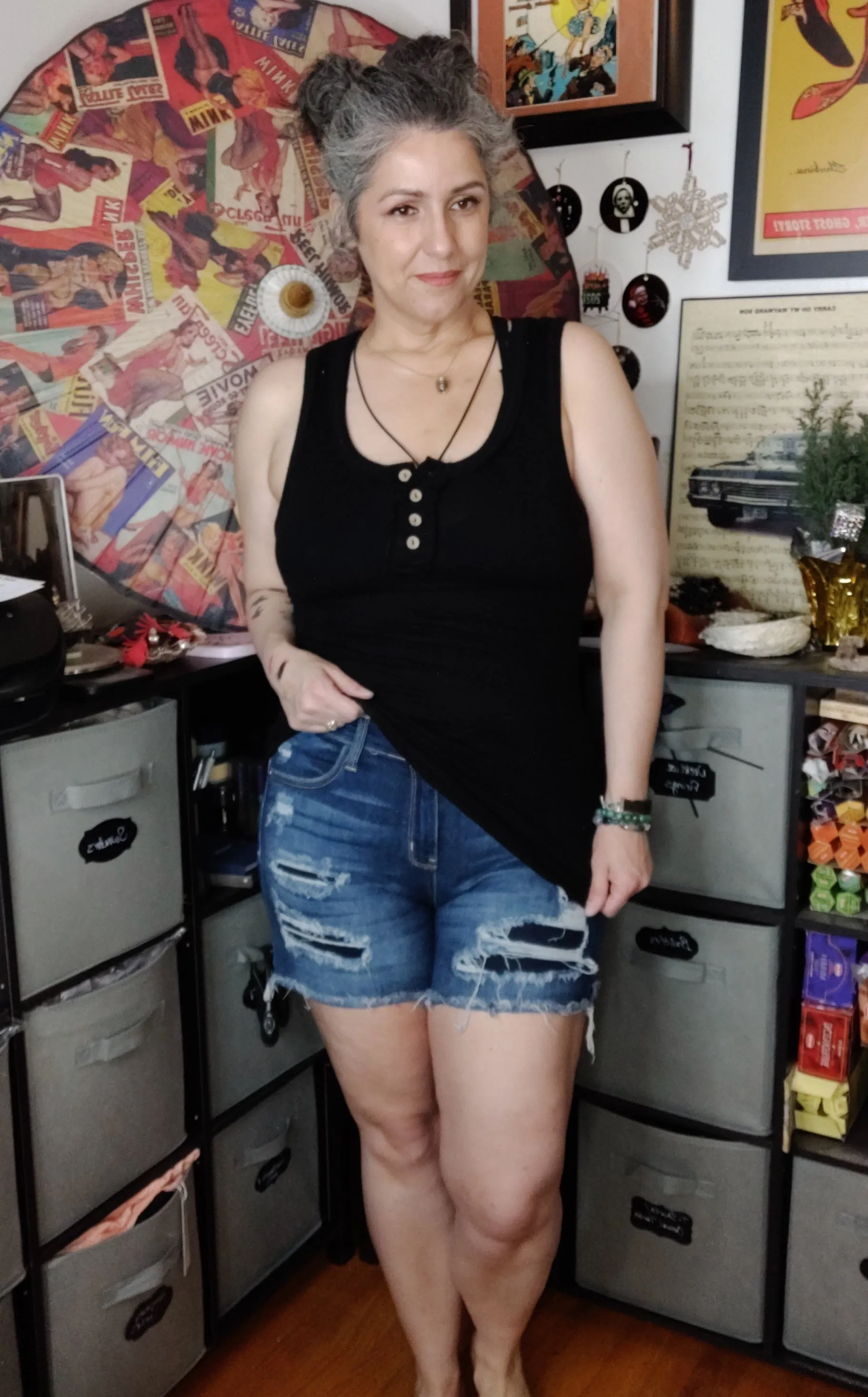 Rayon Ribbed Button Front Tank