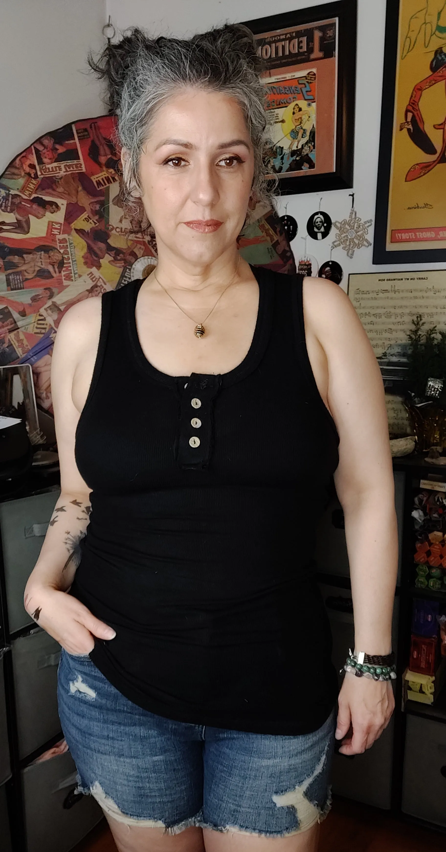 Rayon Ribbed Button Front Tank